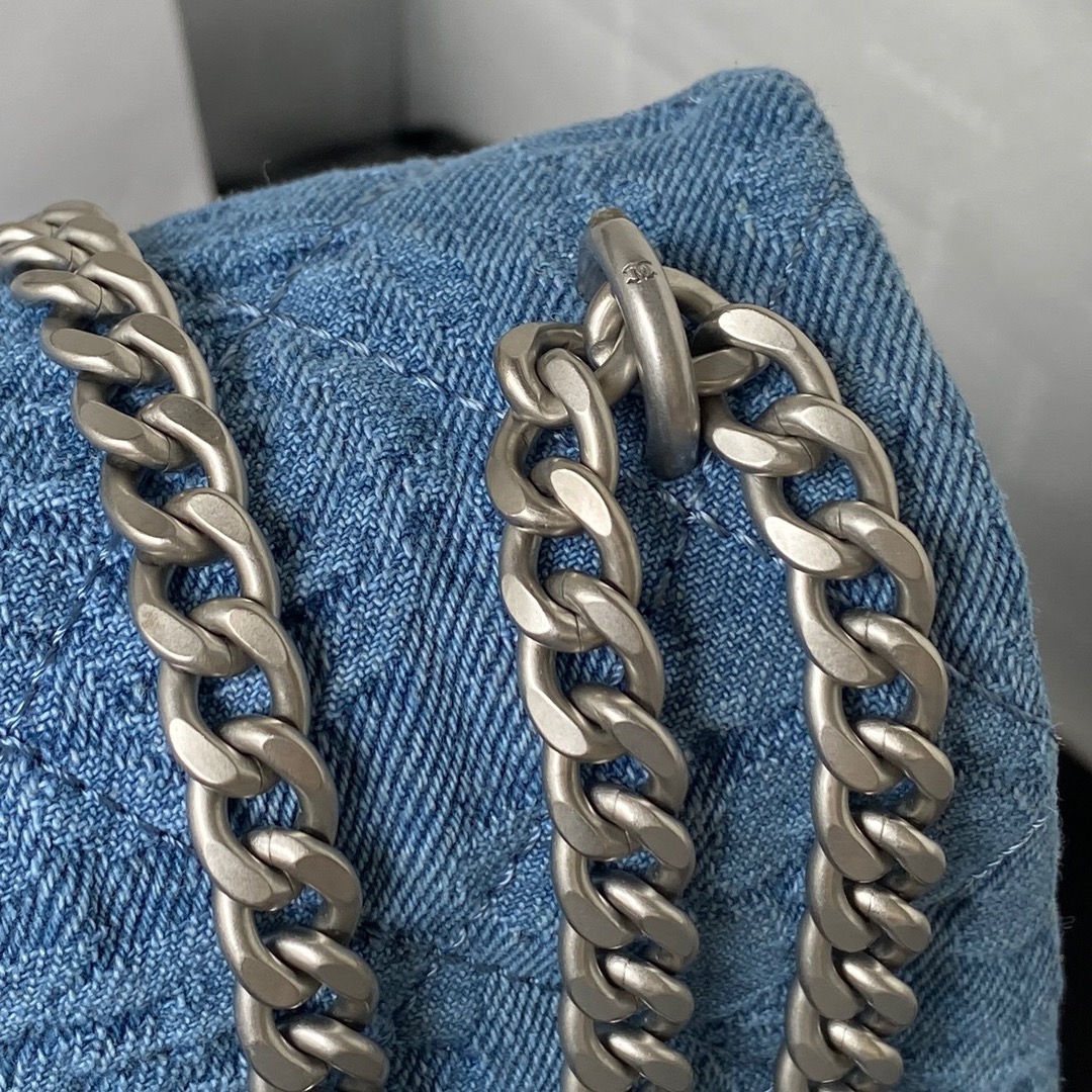 [TOP] CHANEL Cowboy Classic Flap Bag 14X20x8cm/19X24x9cm - SHW - Blue