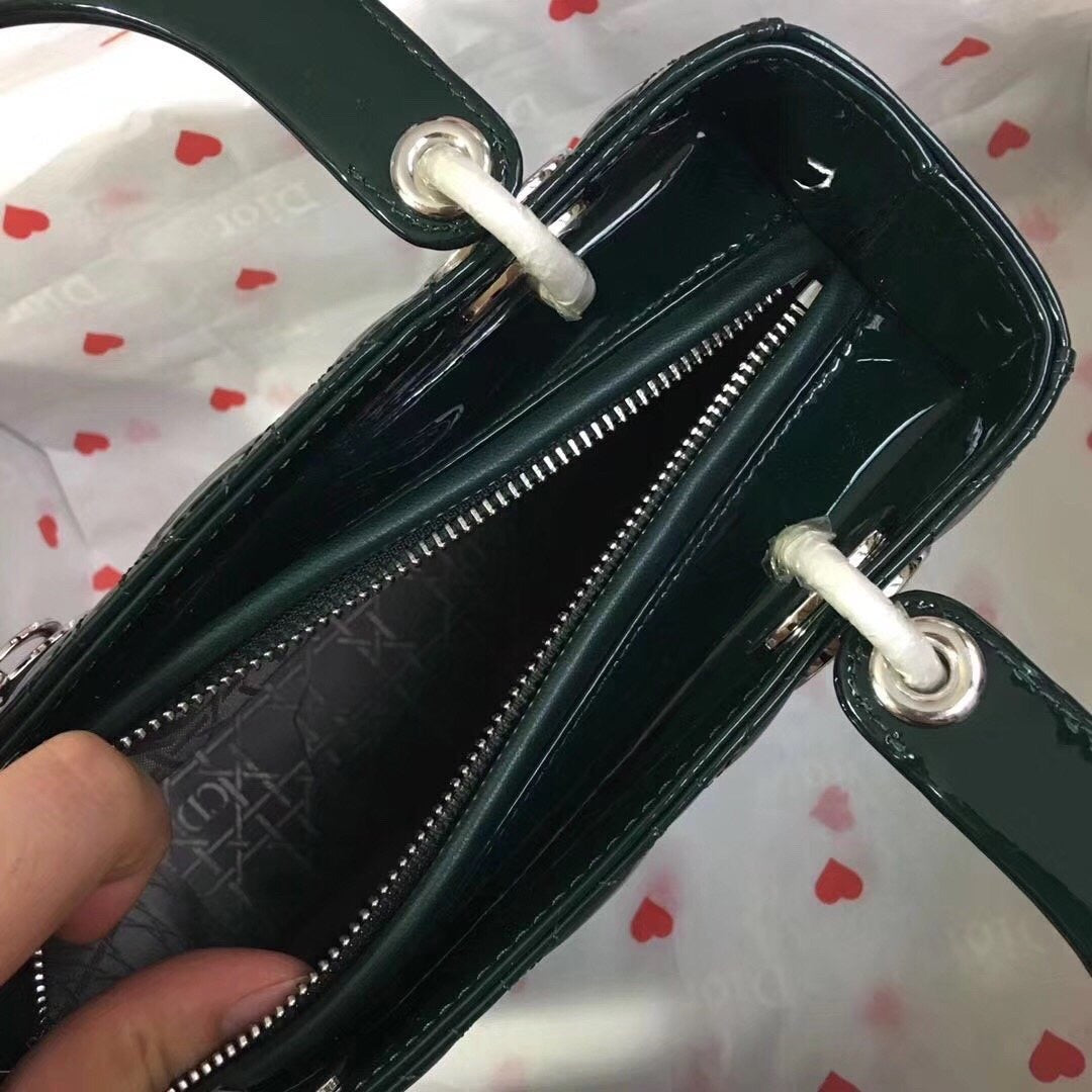 [TOP] Christian Dior Lady Christian Dior Bag Patent Cannage Medium - Dark Green SHW