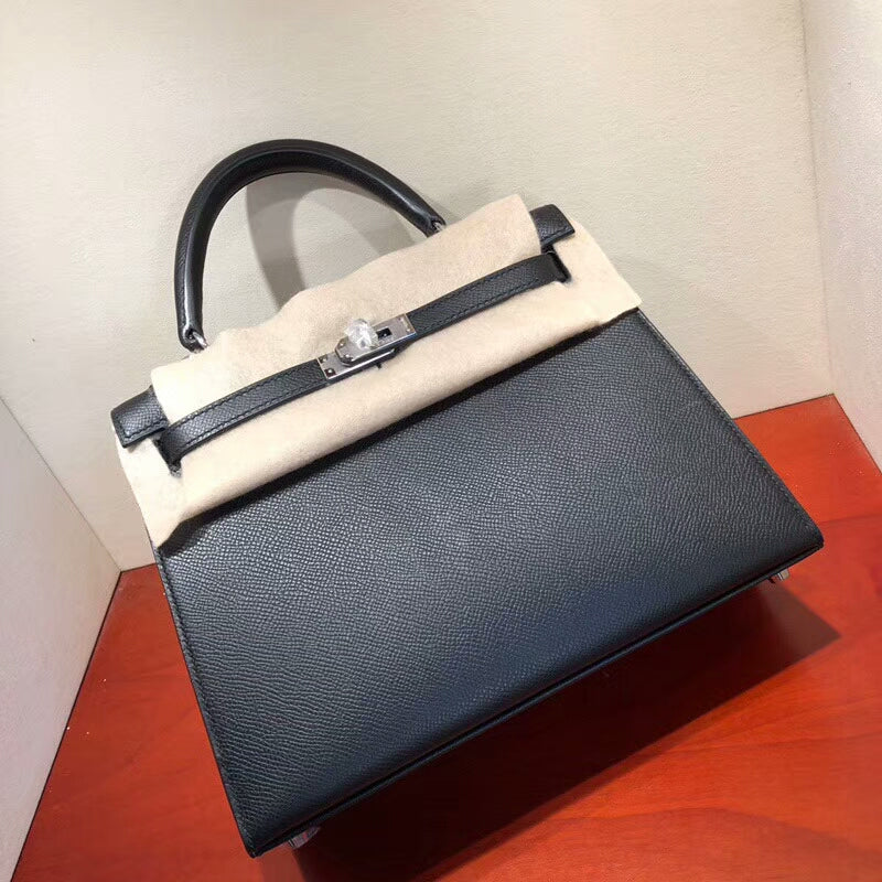 [TOP] HERMES Kelly Epsom Leather 25cm - Black & SHW