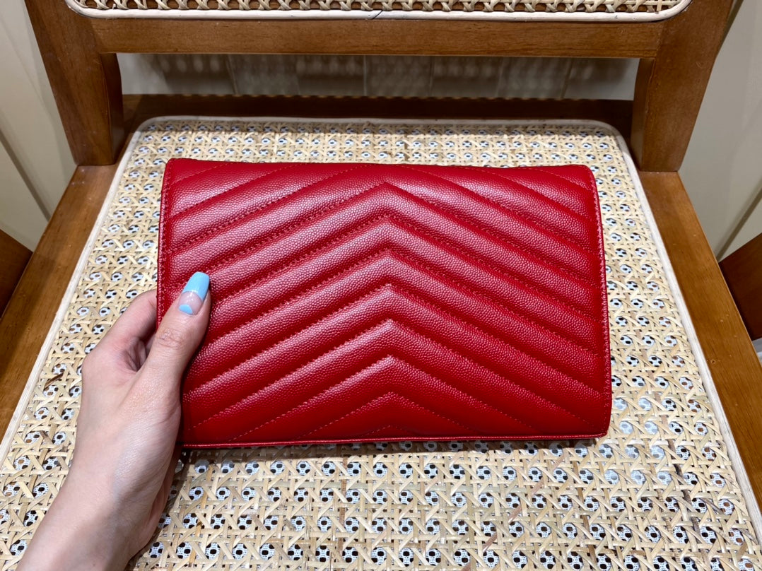 [TOP] Yves Saint Laurent YSL WOC Matelasse Medium Purse - Red SHW