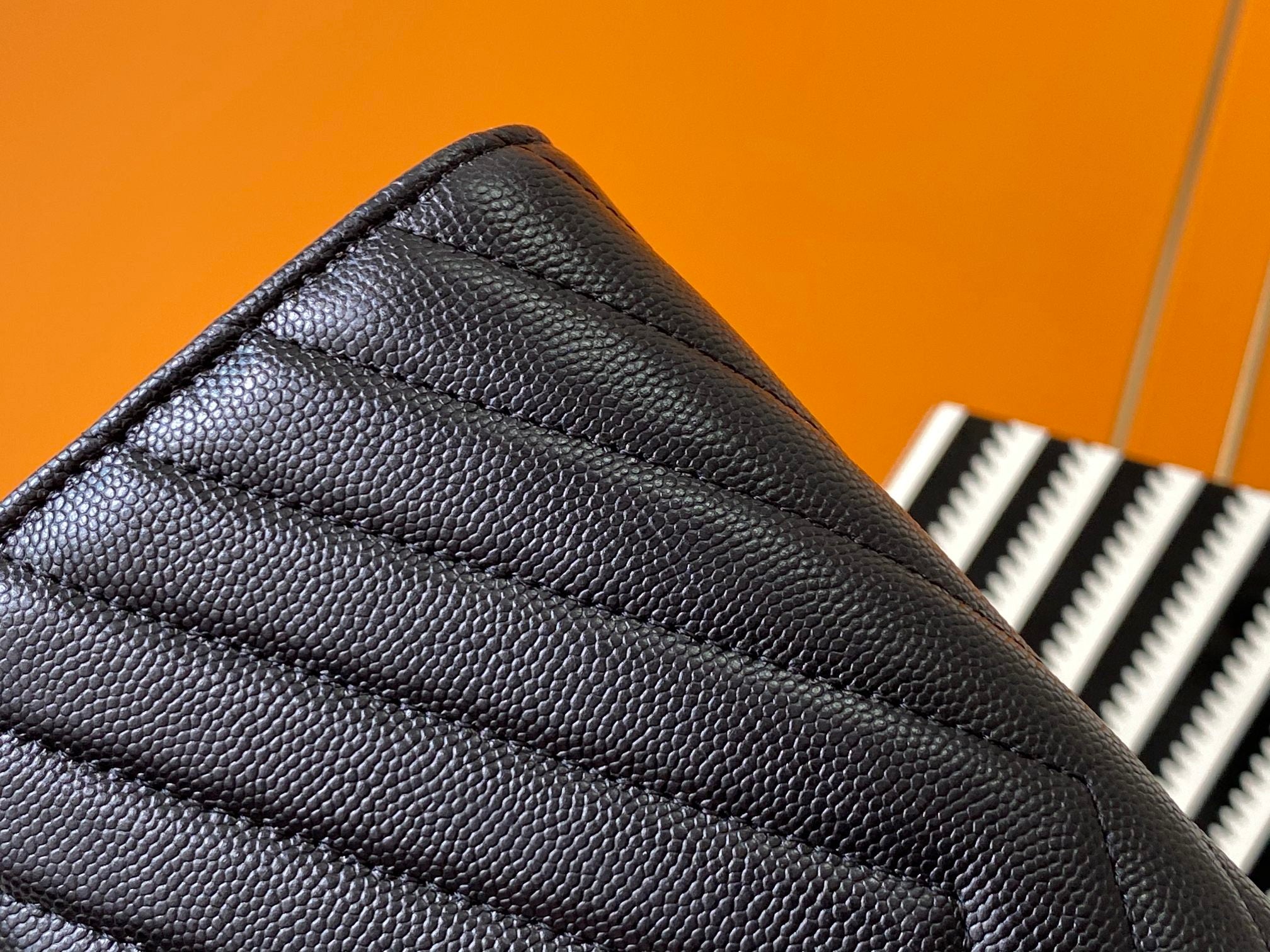 [TOP] Yves Saint Laurent YSL Chevron Quilted Grained Leather Metalsse Wallet - Black w GHW