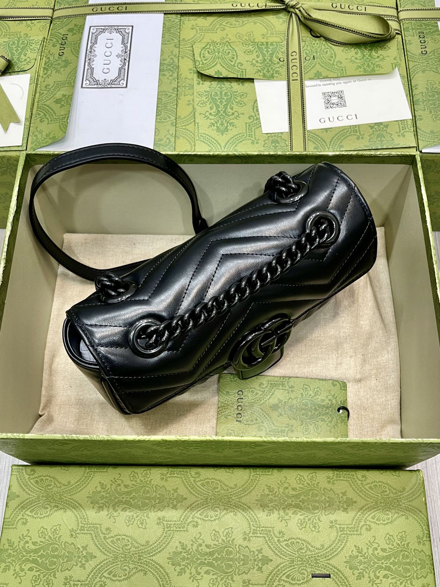 [TOP] GUCCI Gu€€i Marmont Matelasse Bag Mini 22cm - All Black