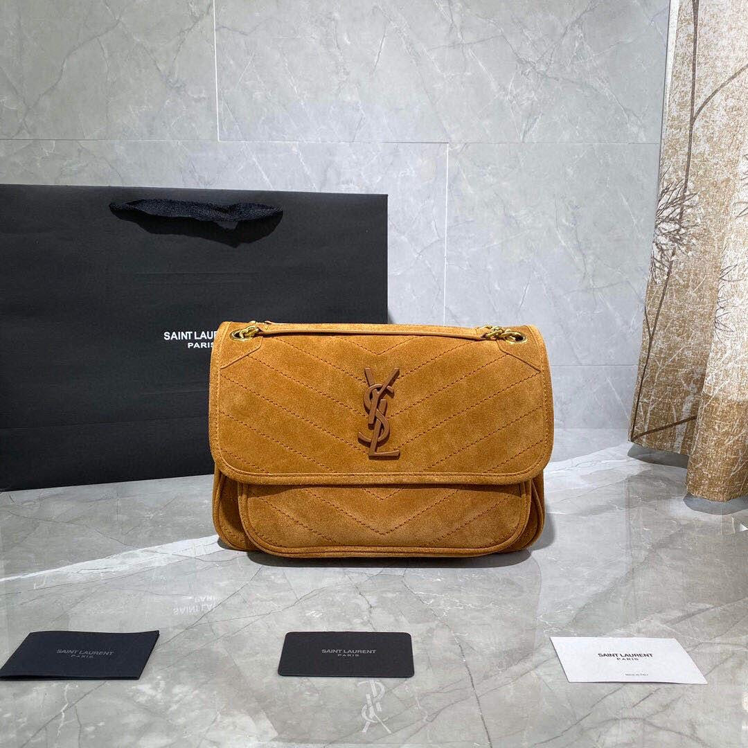 [TOP] Yves Saint Laurent YSL Yves Saint Laurent YSL NIKI  MEDIUM SUEDE BAG - TAN