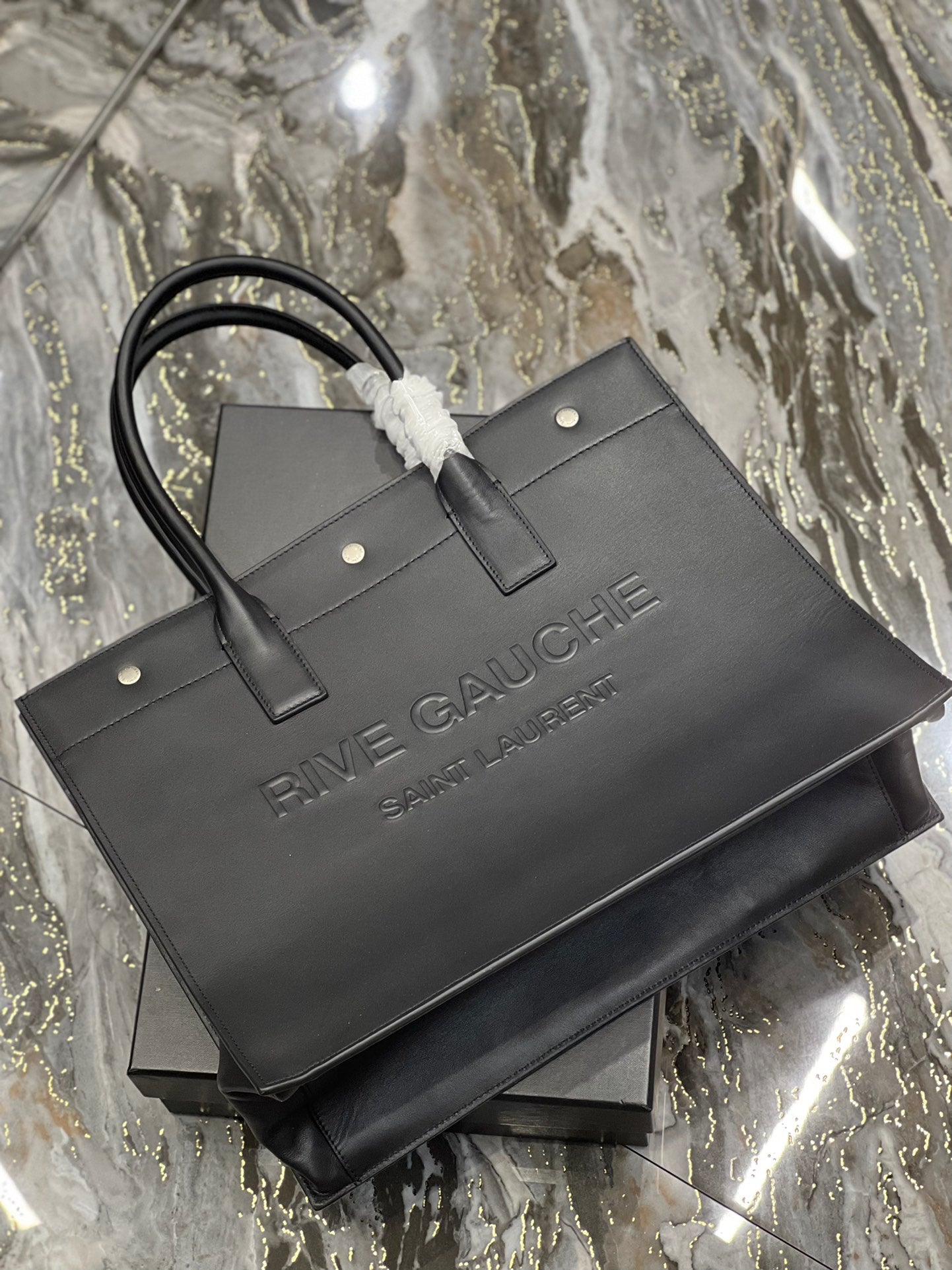 [TOP] Yves Saint Laurent YSL Rive Gauche Leather Tote Bag - Black