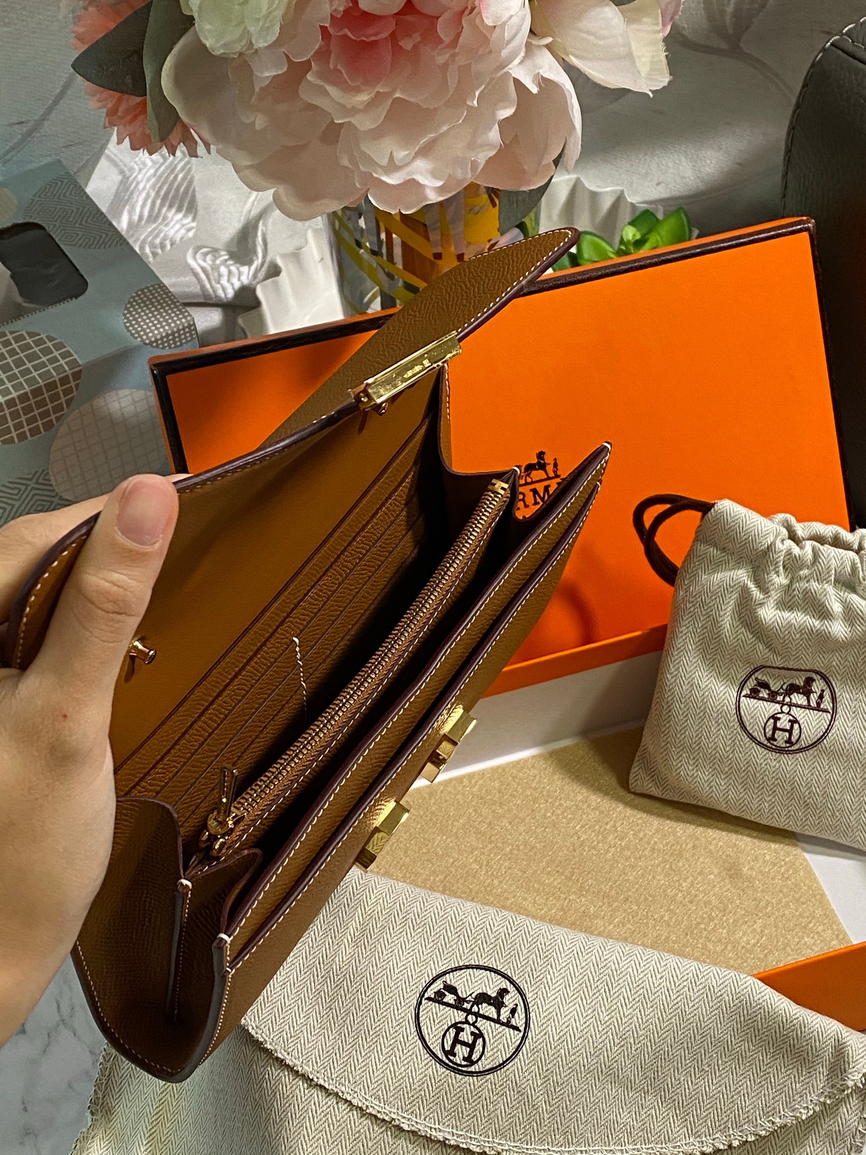 [TOP] HERMES Epsom Constance Long Wallet - Brown & GHW