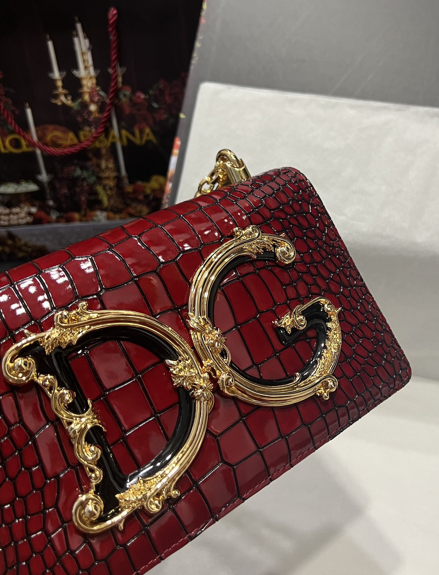 [TOP] Dolce & Gabbana D&G Crocodile-print Calfskin DG Girls Bag 21*4*15 - Red