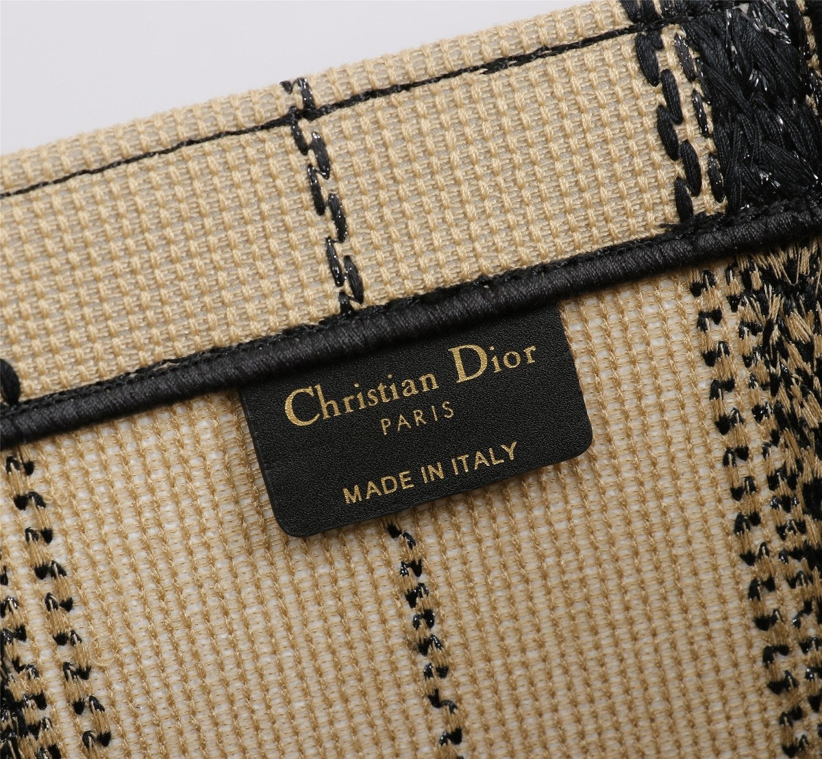 [TOP] Christian Dior Book Tote Bag Canvas Embroidered Bayadere Small 36cm - Black Beige