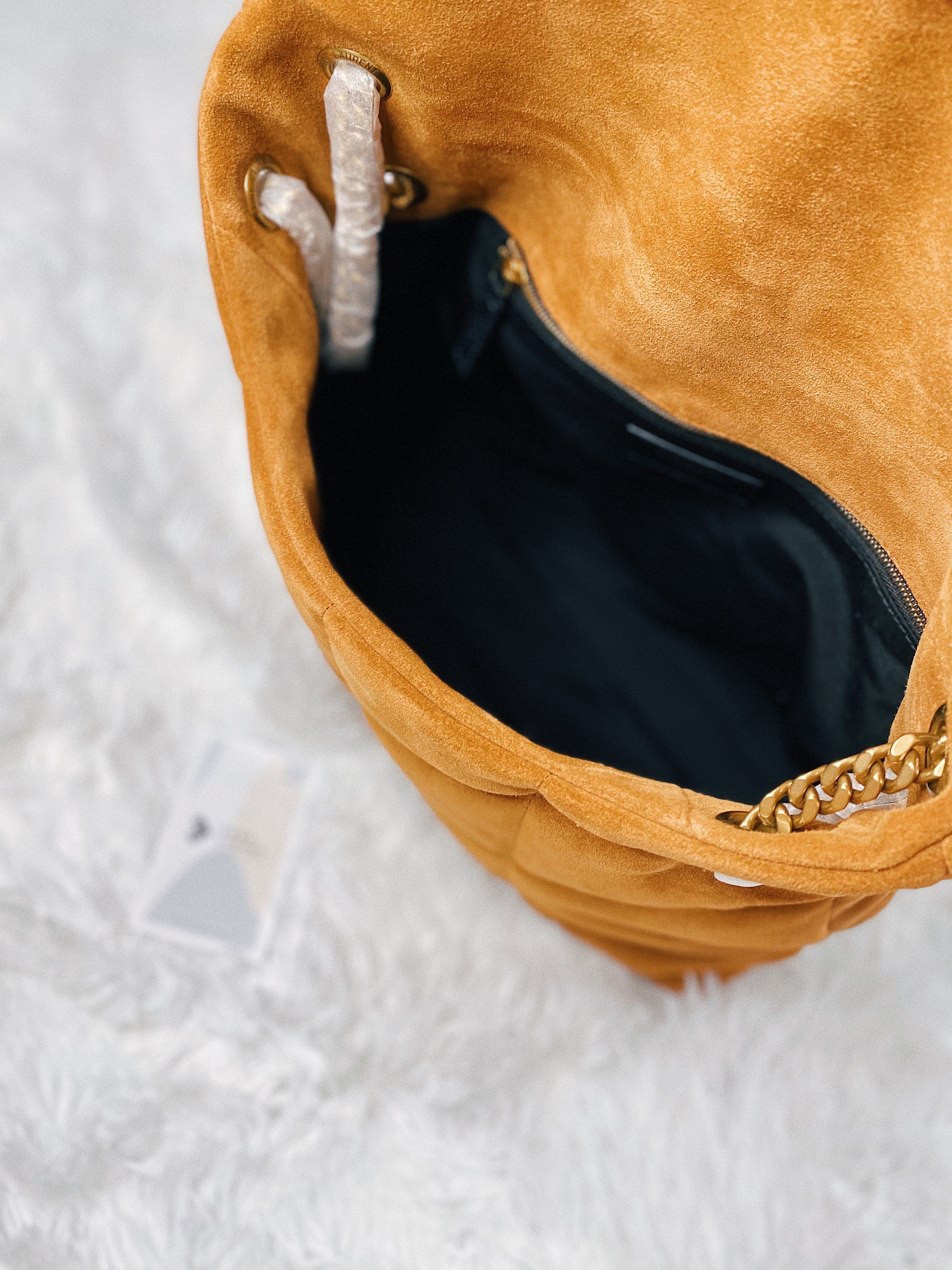 [TOP] Yves Saint Laurent YSL YSL LouLou Puffer Medium Suede Leather 35X23X13.5cm - BROWN