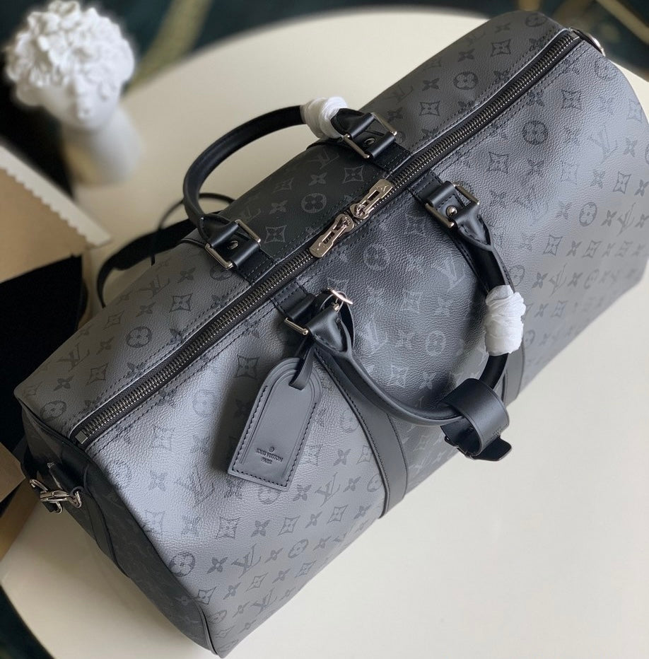 [TOP] Louis Vuitton LV Loui$ Vu!tt0n Keepall Travel Bag 50cm - Monogram Eclipse Reverse Black