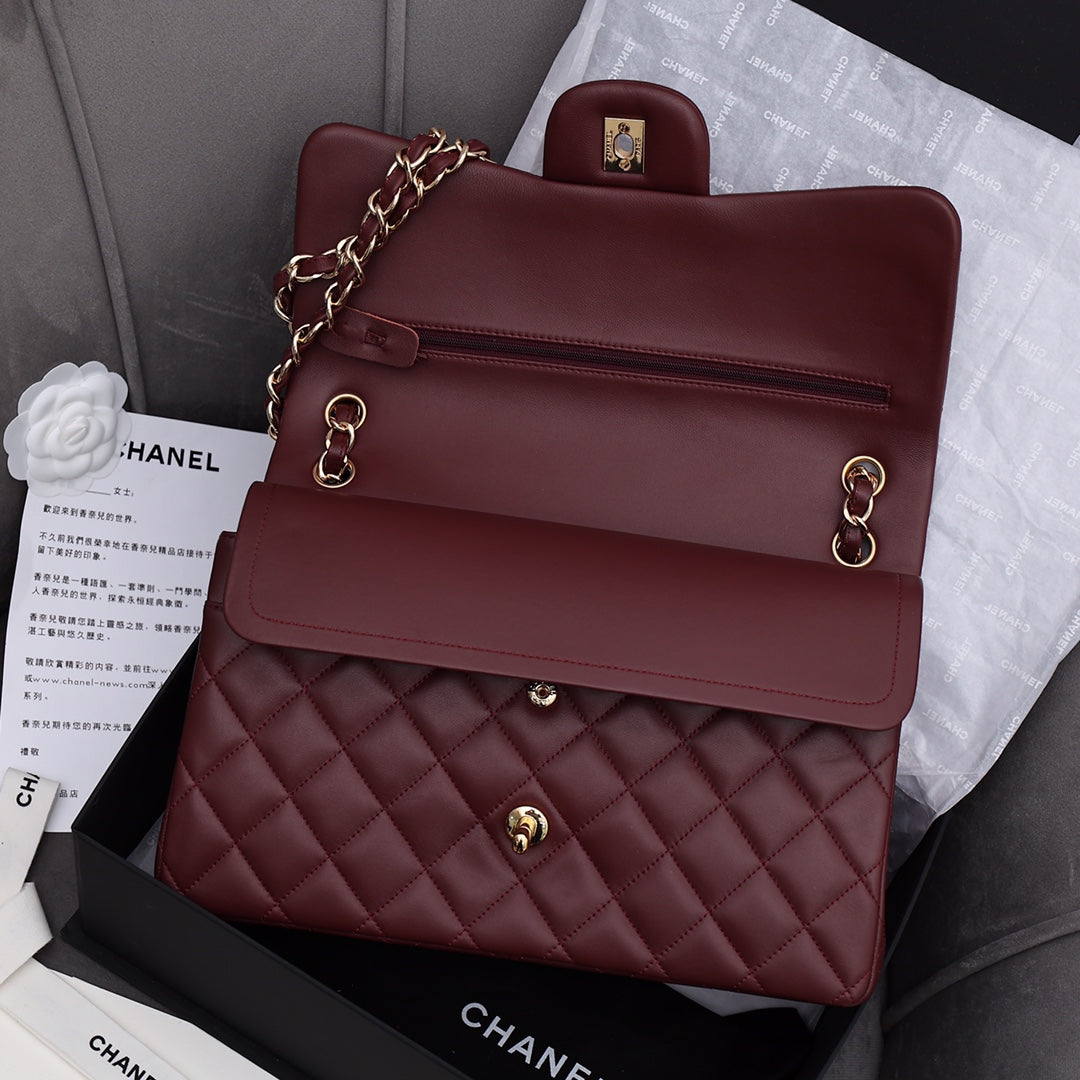 [TOP] CHANEL Classic Flap Bag 25cm/Jumbo 30cm - Burgundy & GHW