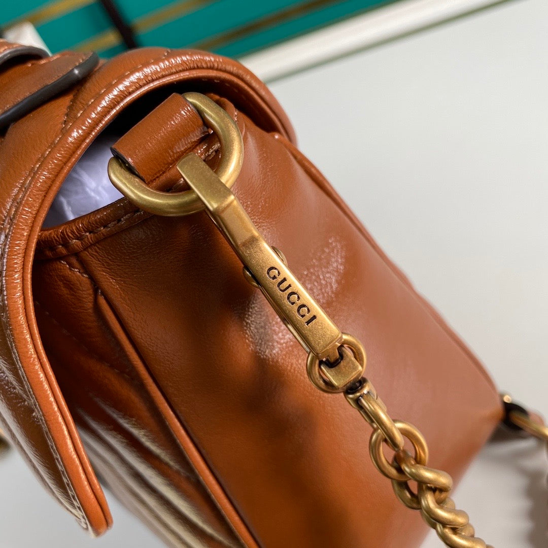 [TOP] GUCCI G*G Marmont Medium Top Handle Bag 27*13.5*10 - Brown