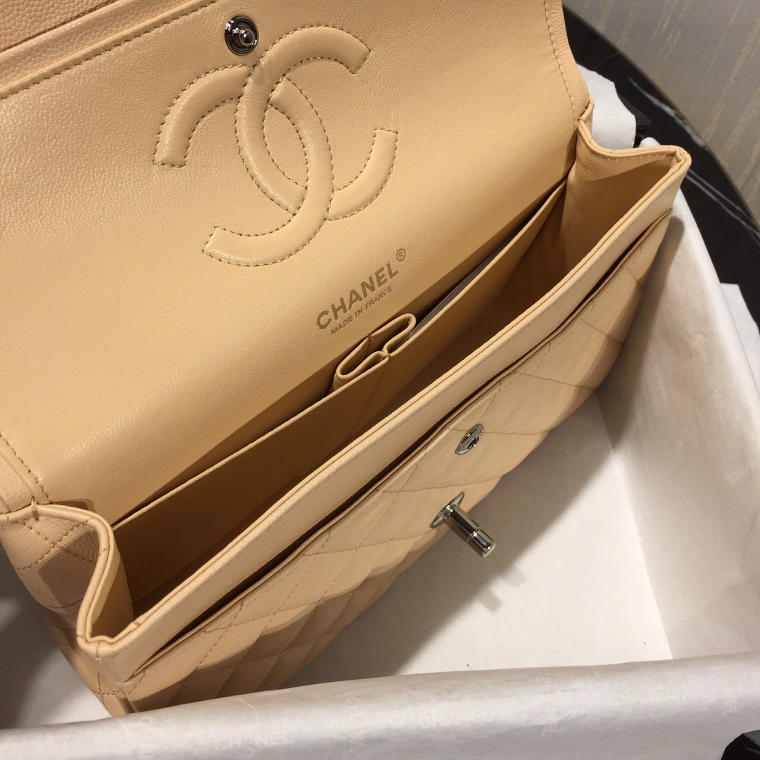 [TOP] CHANEL Classic Flap Bag Caviar Medium 25.5cm – Beige & SHW