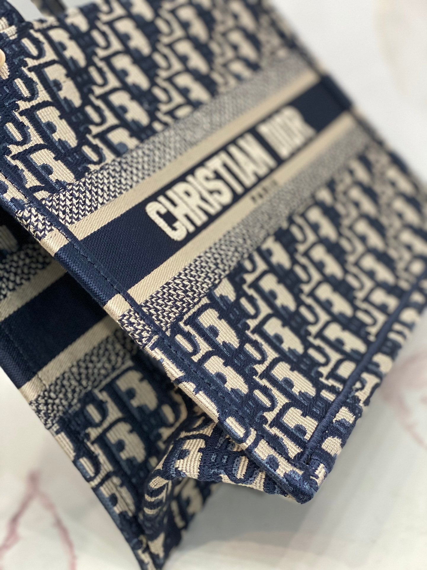 [TOP] Christian Dior Book Tote Bag Embroidery Small 21.5cm - Blue