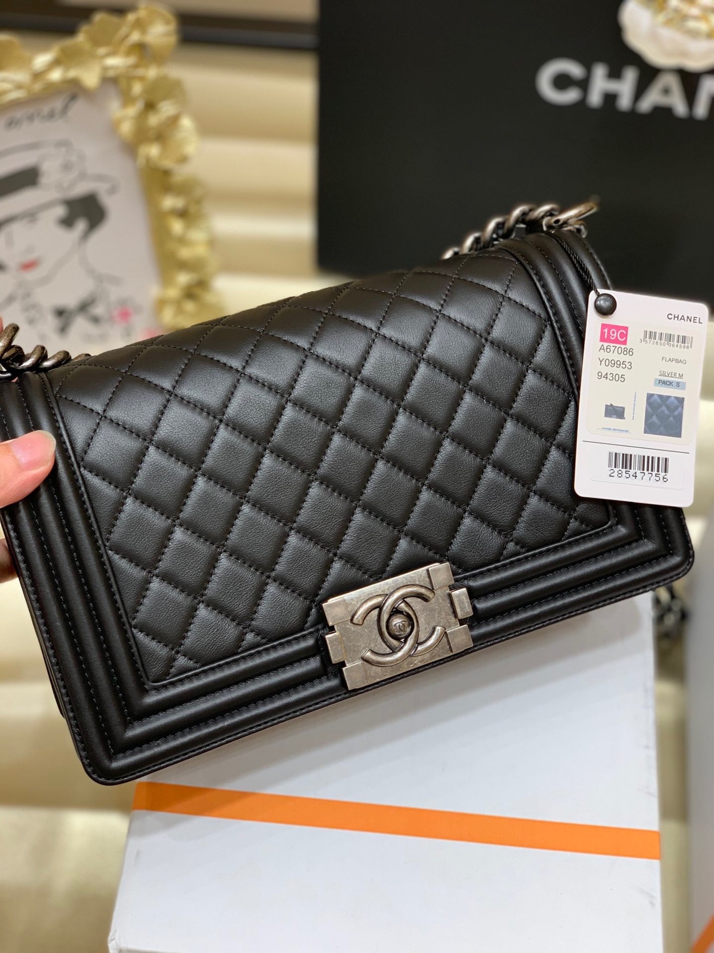 [TOP] CHANEL Le Boy Bag Smooth Leather  Medium 25cm  - Black & Ruthenium Hardware