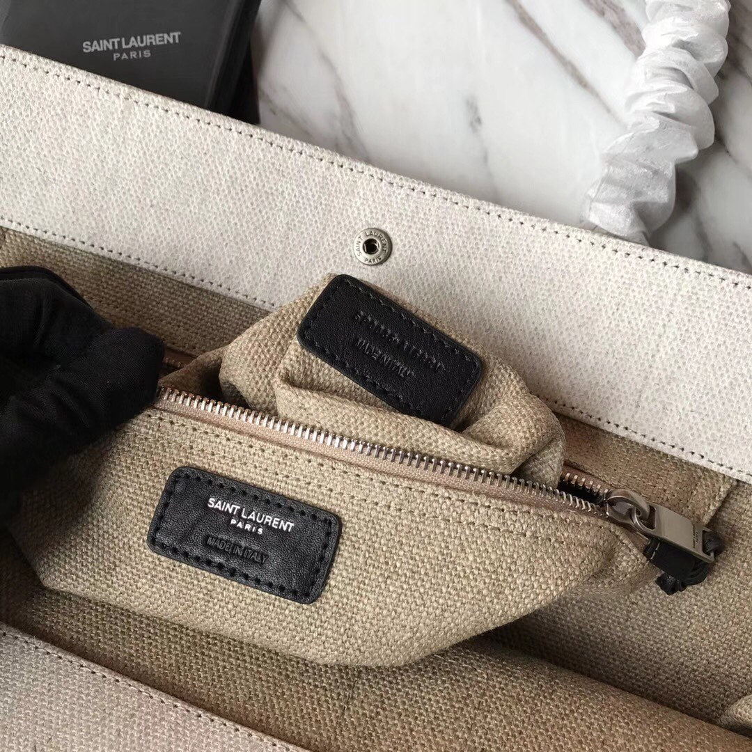 [TOP] Yves Saint Laurent YSL Rive Gauche Canvas Tote Bag - Tan