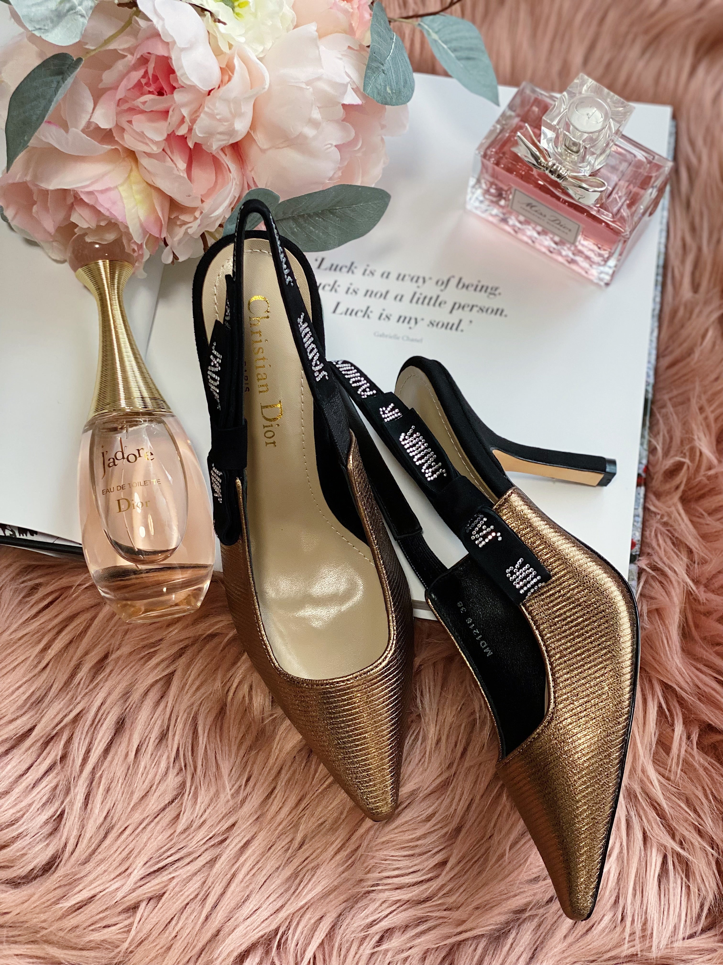 [TOP] Christian Dior Slingback High Heels - Gold