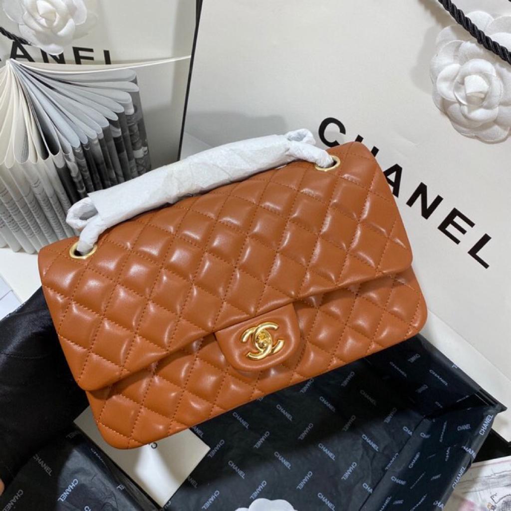 [TOP] CHANEL Classic Flap Bag Lambskin Medium 25.5cm – Brown & GHW