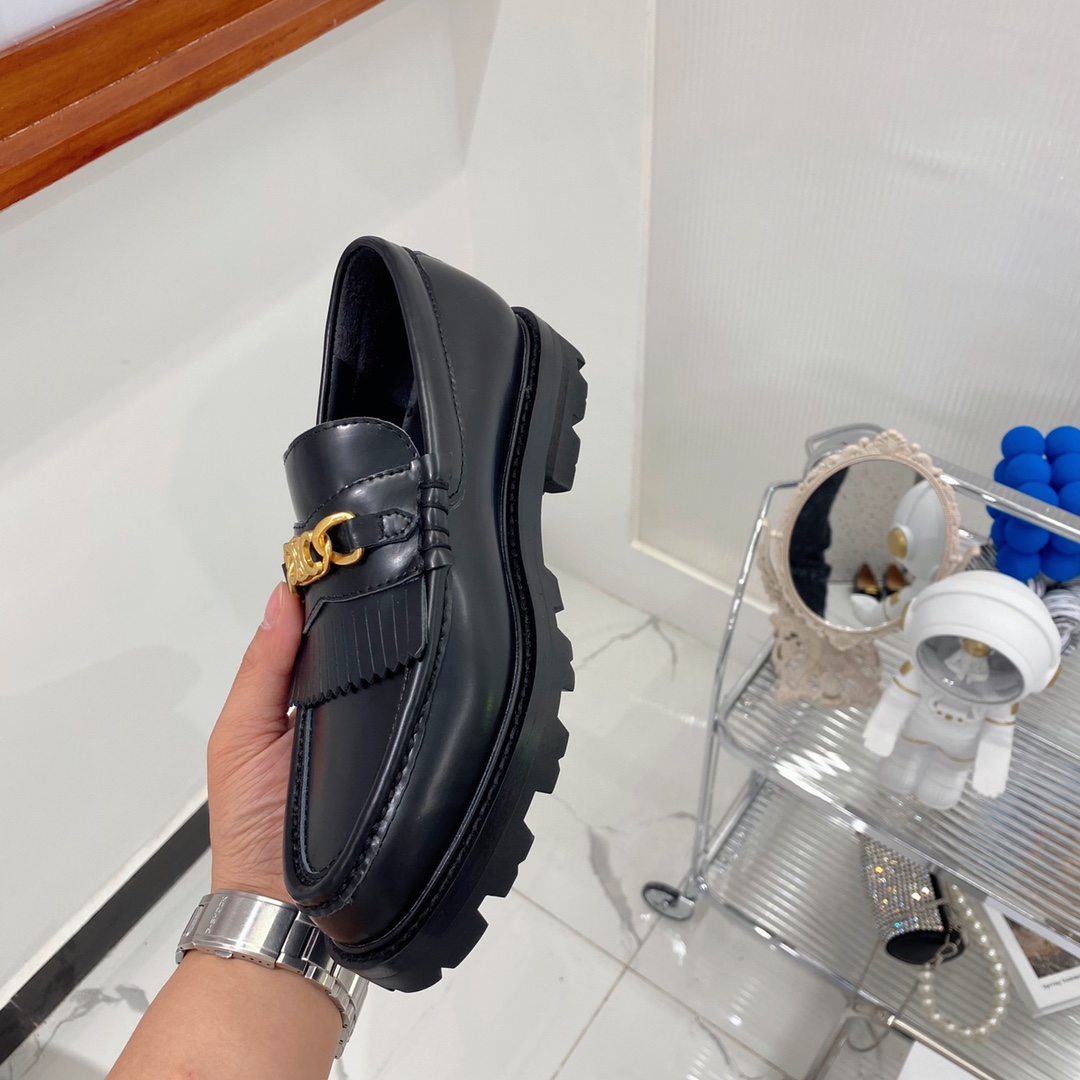 [TOP] CELINE Cowhide Leather Shoes - Black - Cline