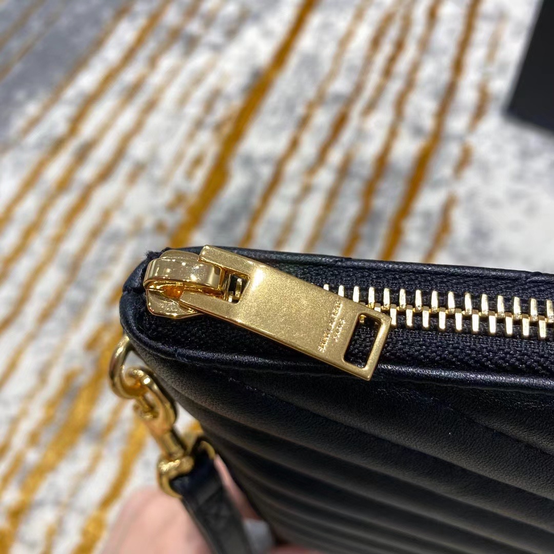 [TOP] Yves Saint Laurent YSL Cassander Matelasse A5 Pouch in Grain DE Pouder Embossed  Leather