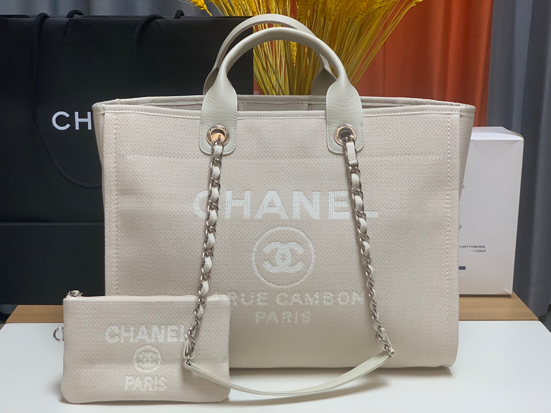 [TOP] CHANEL Deauville 2 in 1 Shoping Tote - Cream