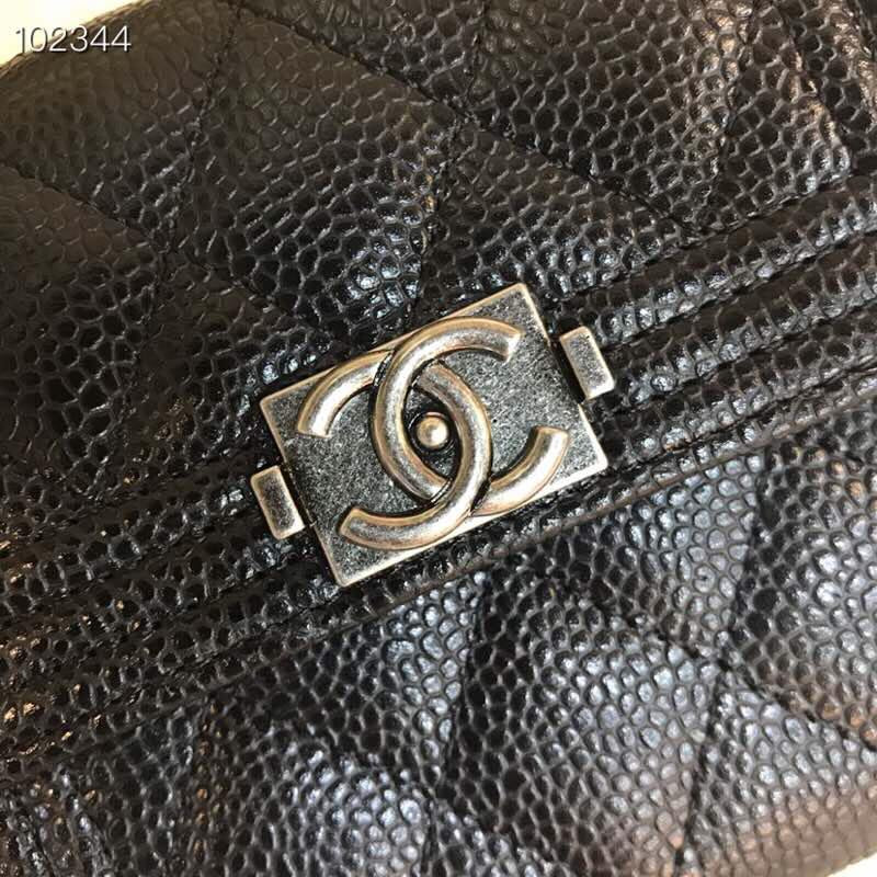 [TOP] CHANEL Boy Trifold Wallet Caviar Skin - Black & SHW