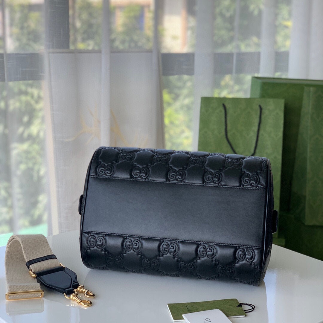 [TOP] GUCCI G*G Matelasse Leather Medium Top Handle Bag 31cm - Black