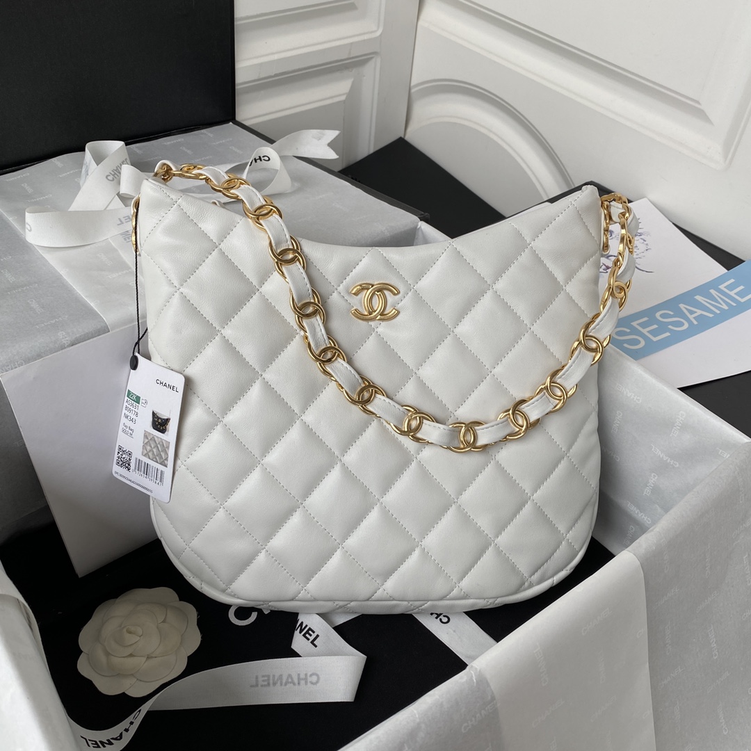[TOP] CHANEL Hobo Bag 17.5X24X6cm/26×30×7cm - GHW - White/Pink