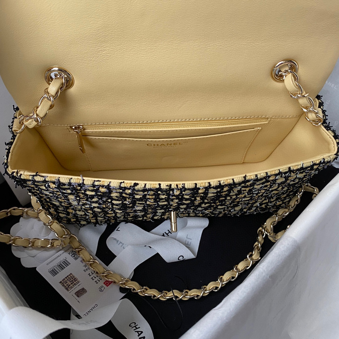 [TOP] CHANEL Classic Flap Bag Tweed Medium 25.5cm - Yellow &  GHW