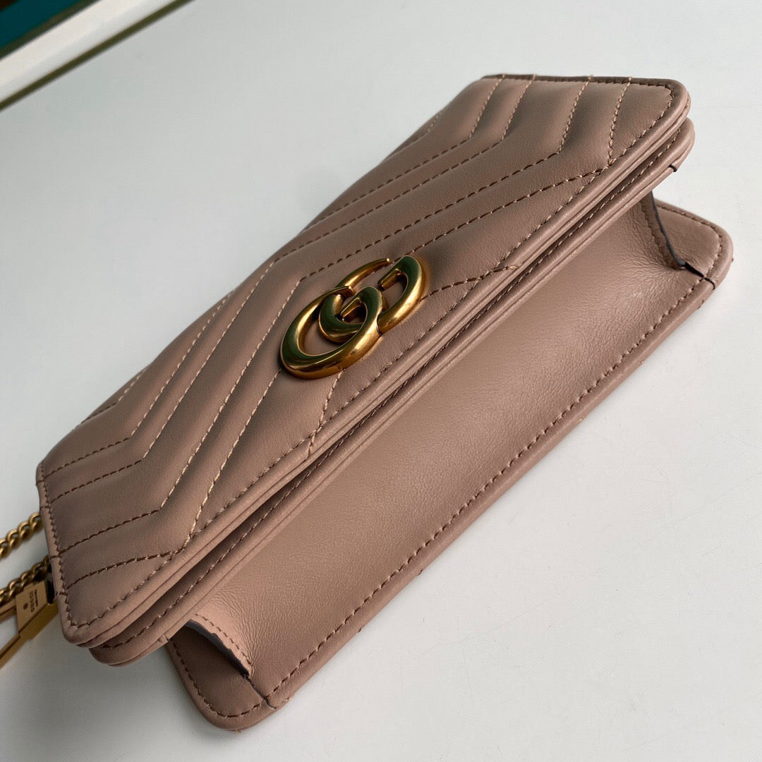 [TOP] GUCCI GG Marmont Shoulder Clutch - Dusty Pink