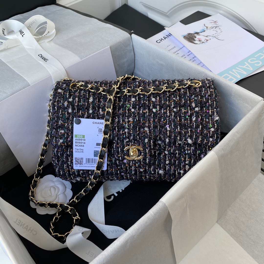 [TOP] CHANEL Classic Flap Bag Tweed Medium 25.5cm - Multicolour & GHW