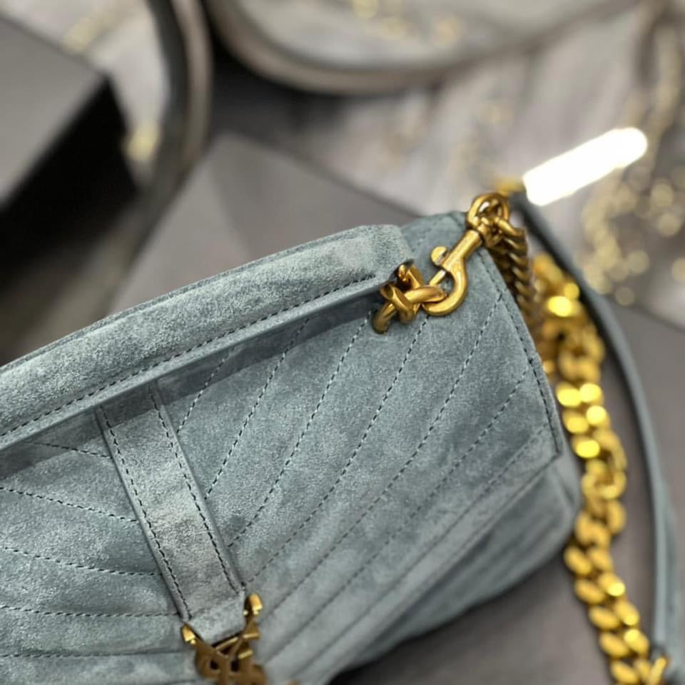 [TOP] Yves Saint Laurent YSL College Medium Suede Bag - Teal