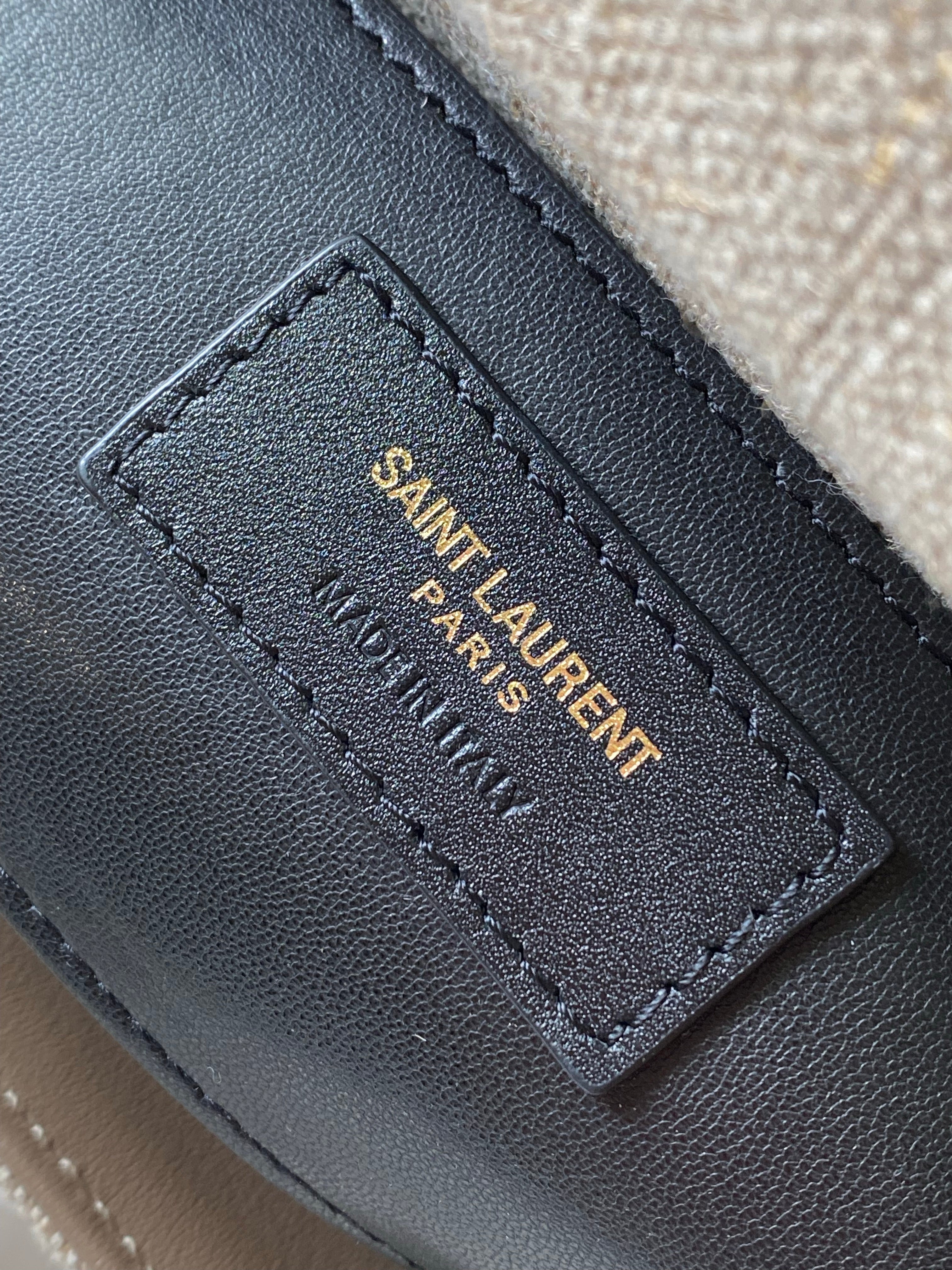 [TOP] Yves Saint Laurent YSL College Quilted Canvas Bag - Natural Taupe