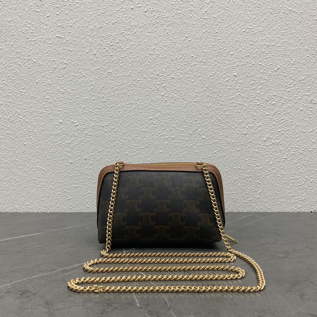 [TOP] CELINE Triomphe Monogram Bag With Chain 16-11-8cm