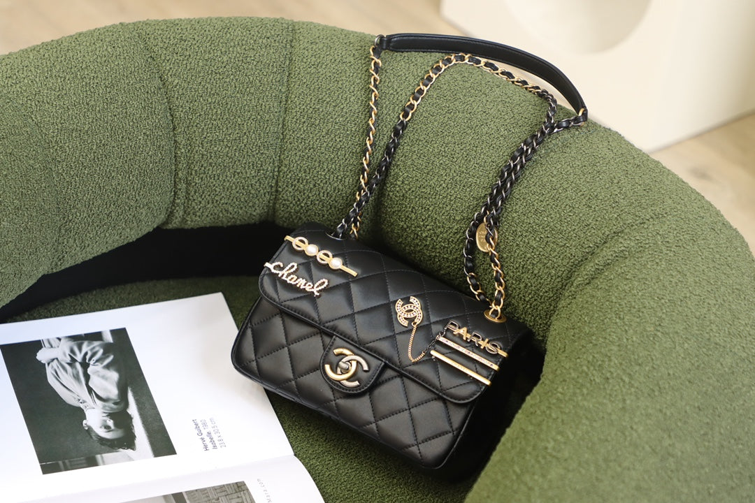 [TOP] CHANEL Coco Charms Small Flap Bag - Black