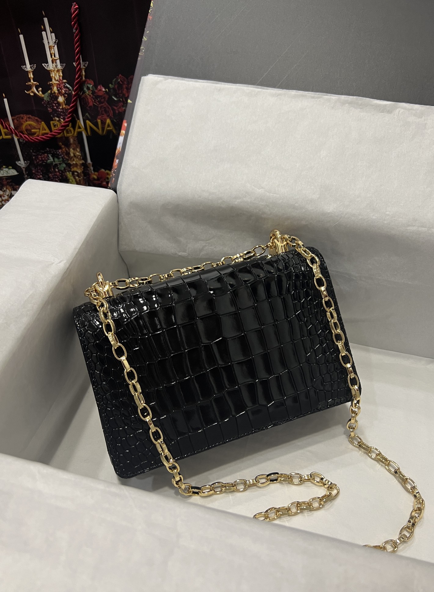 [TOP] Dolce & Gabbana D&G Crocodile-print Calfskin DG Girls Bag 21*4*15 - Black