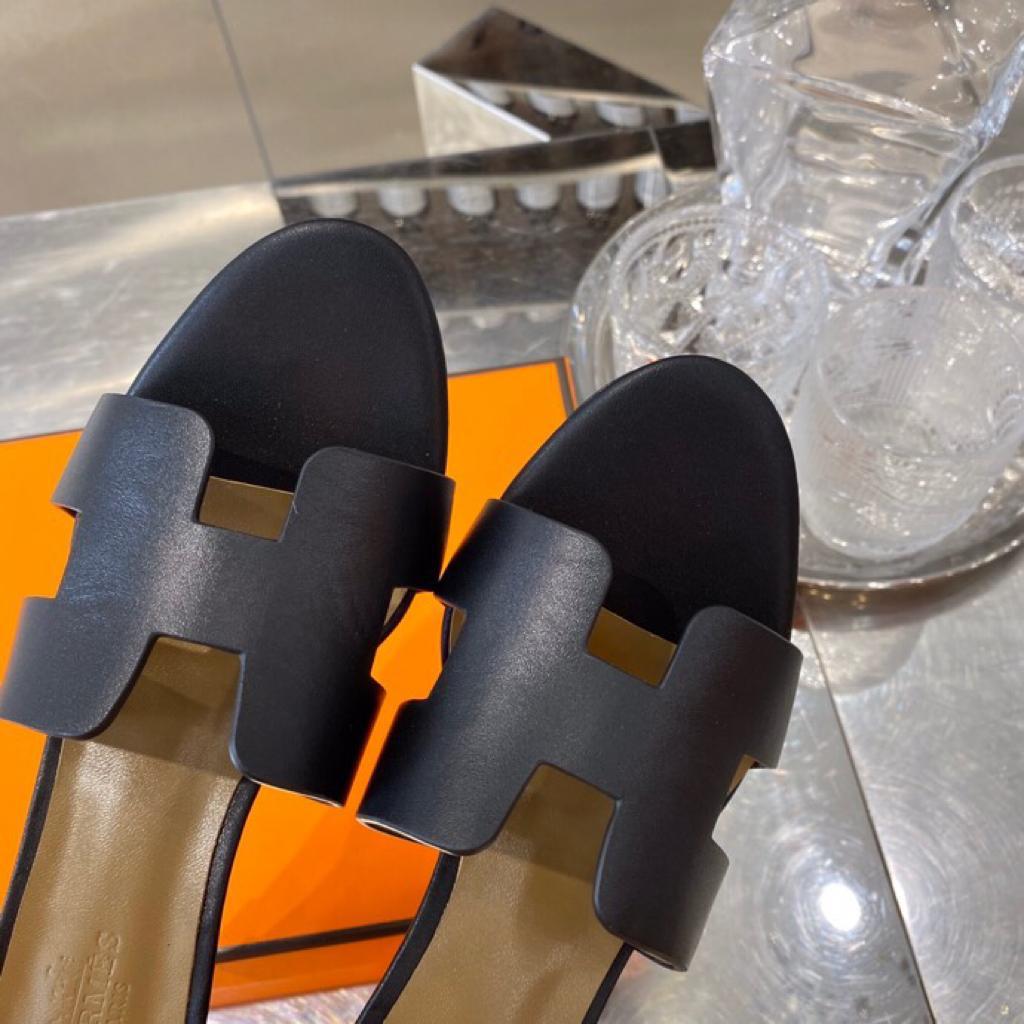 [TOP] HERMES Wedges Sandals Smooth Leather - Black