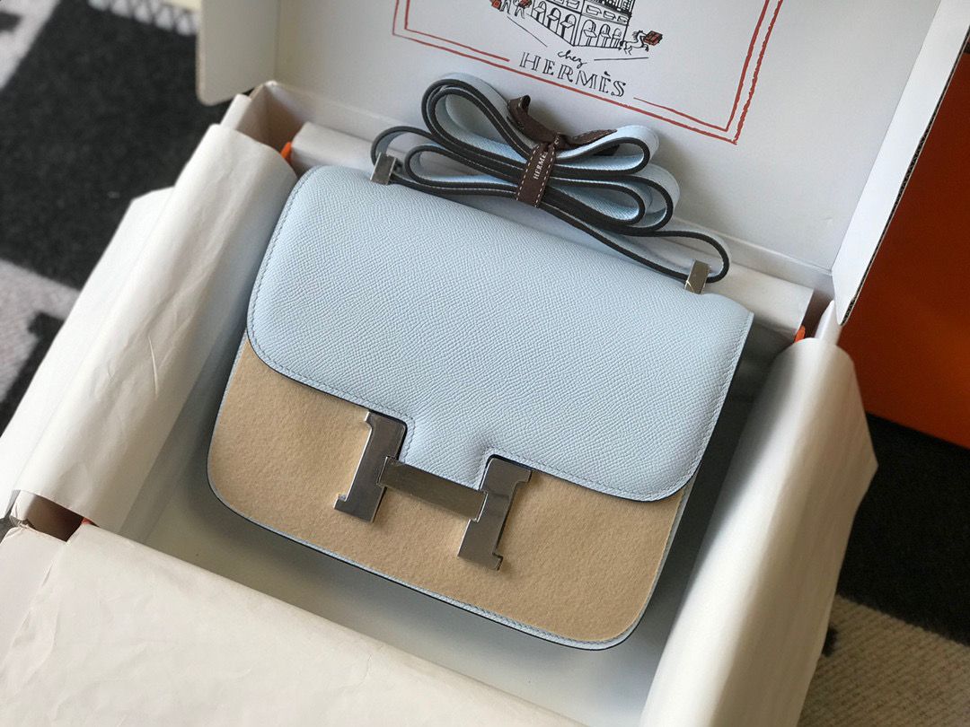 [TOP] HERMES Constance Bag 24cm - Light Blue & SHW