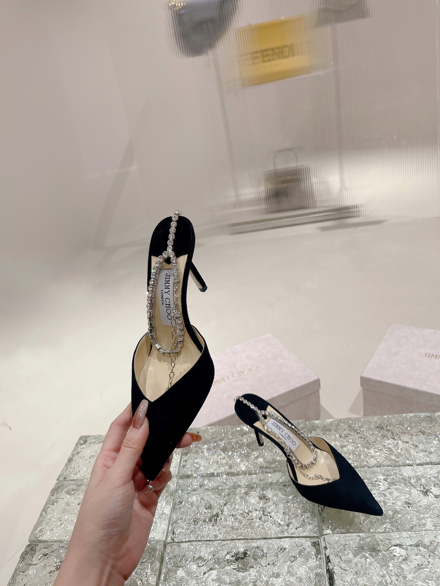 [TOP] Jimmy Choo Saeda Heel 8.5cm Crystal Lambskin - 4 Colours