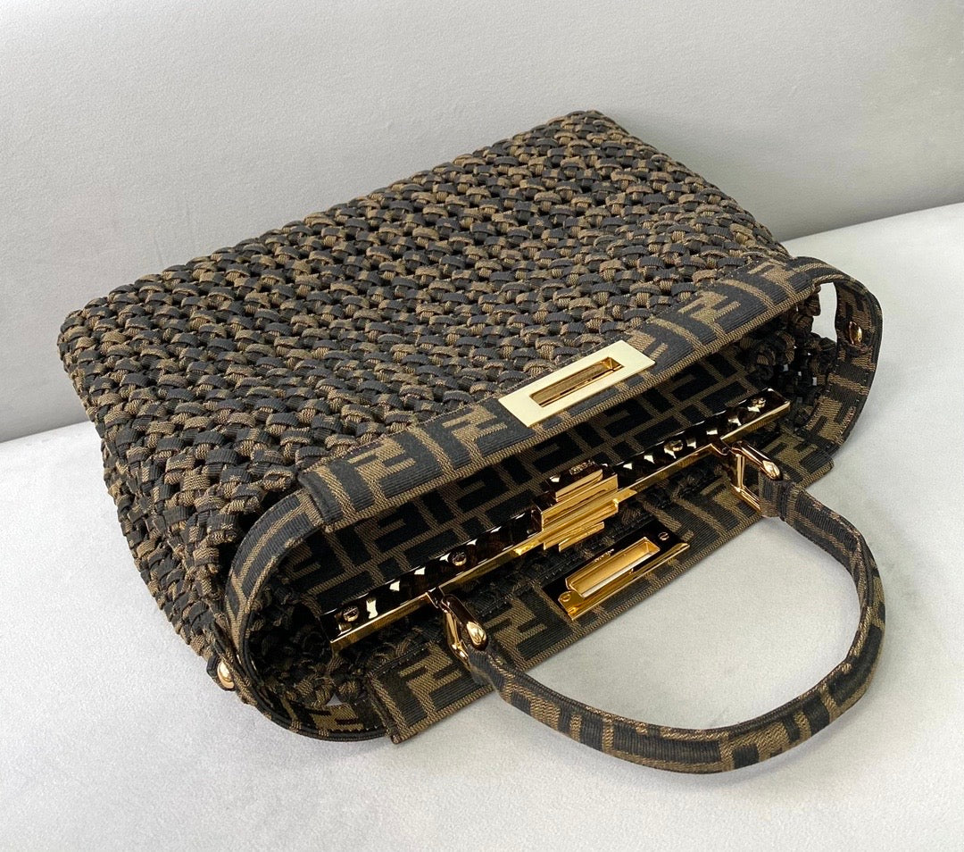 [TOP] FENDI FENDI Jacquard Interlace Peekaboo Mini Bag - Brown