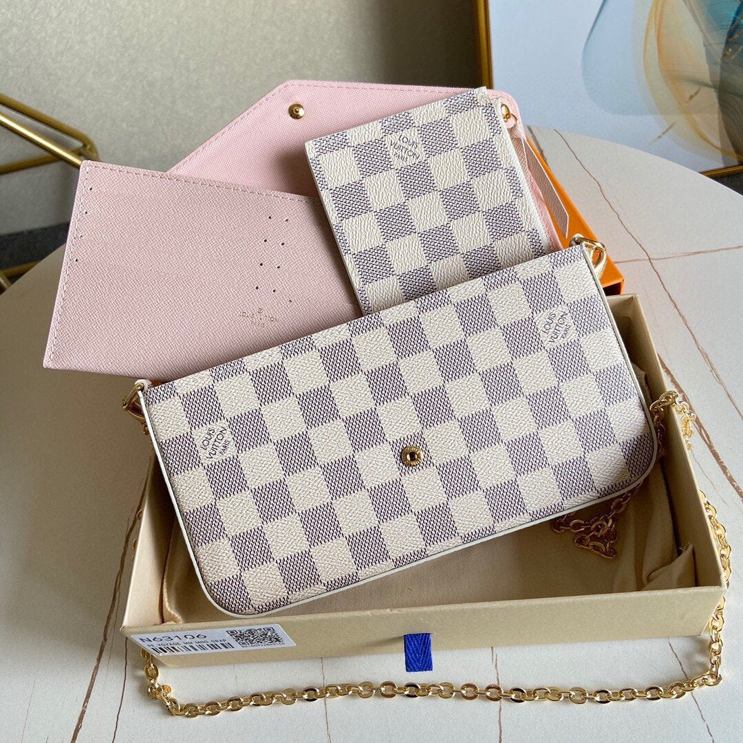 [TOP] Louis Vuitton LV £V Felicie Pochette Damier Azur 21X12X3cm - Pink