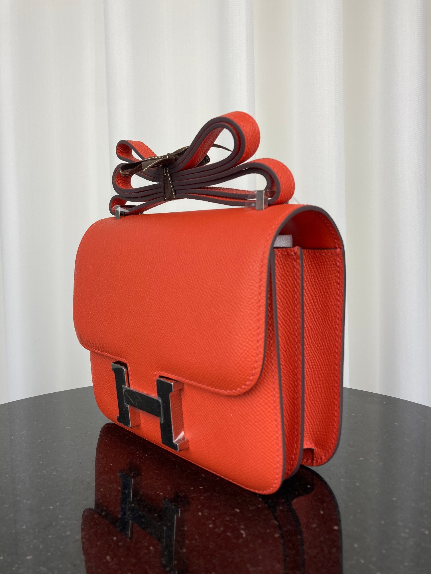 [TOP] HERMES Constance Epsom Leather 18cm23cm- Orange & SHW