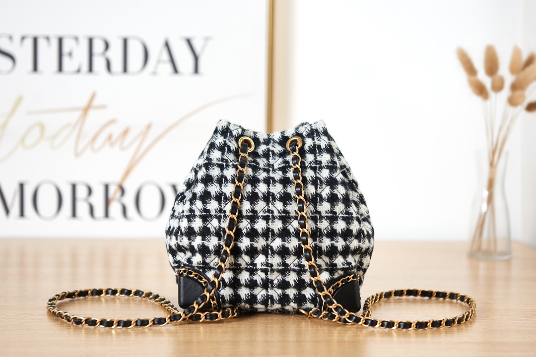 [TOP] CHANEL Tweed Mini BackPack Bag 18*19.5*14cm - Black & GHW