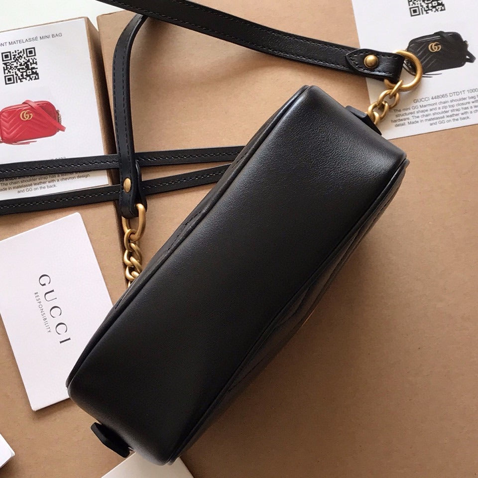 [TOP] GUCCI GG Marmont Bag Camera Crossbody Mini 18*12*6cm - Black