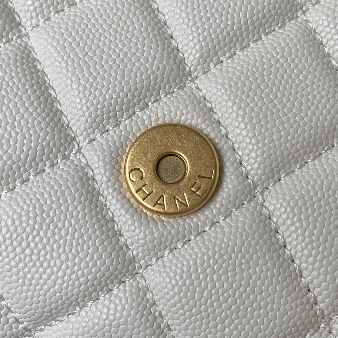 [TOP] CHANEL Hobo Bag 17×19×6cm/21.5×22.5×7cm - GHW - White