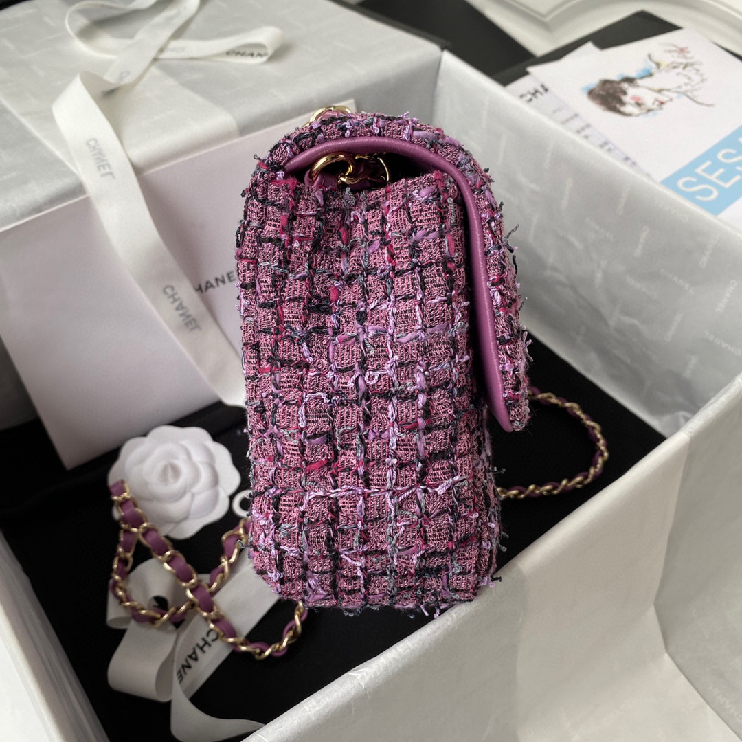 [TOP] CHANEL Classic Flap Bag Tweed Medium 25.5cm - Pink & GHW