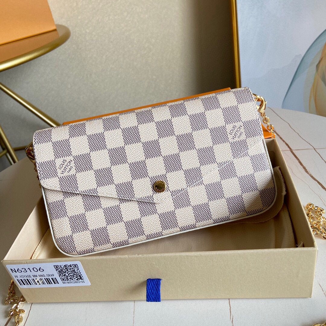 [TOP] Louis Vuitton LV £V Felicie Pochette Damier Azur 21X12X3cm - Pink