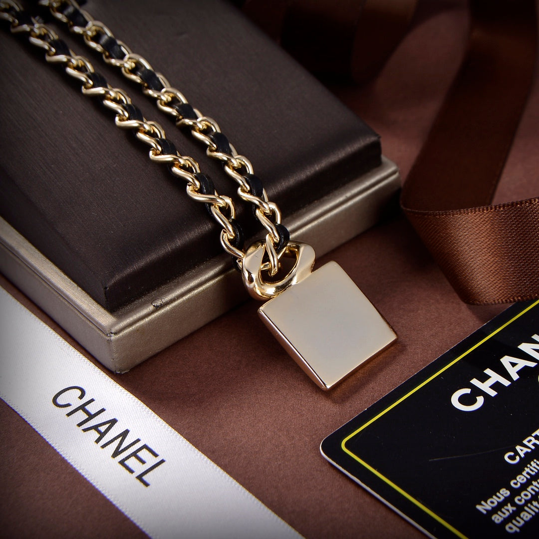 [TOP] CHANEL Chain Rope Square Necklace