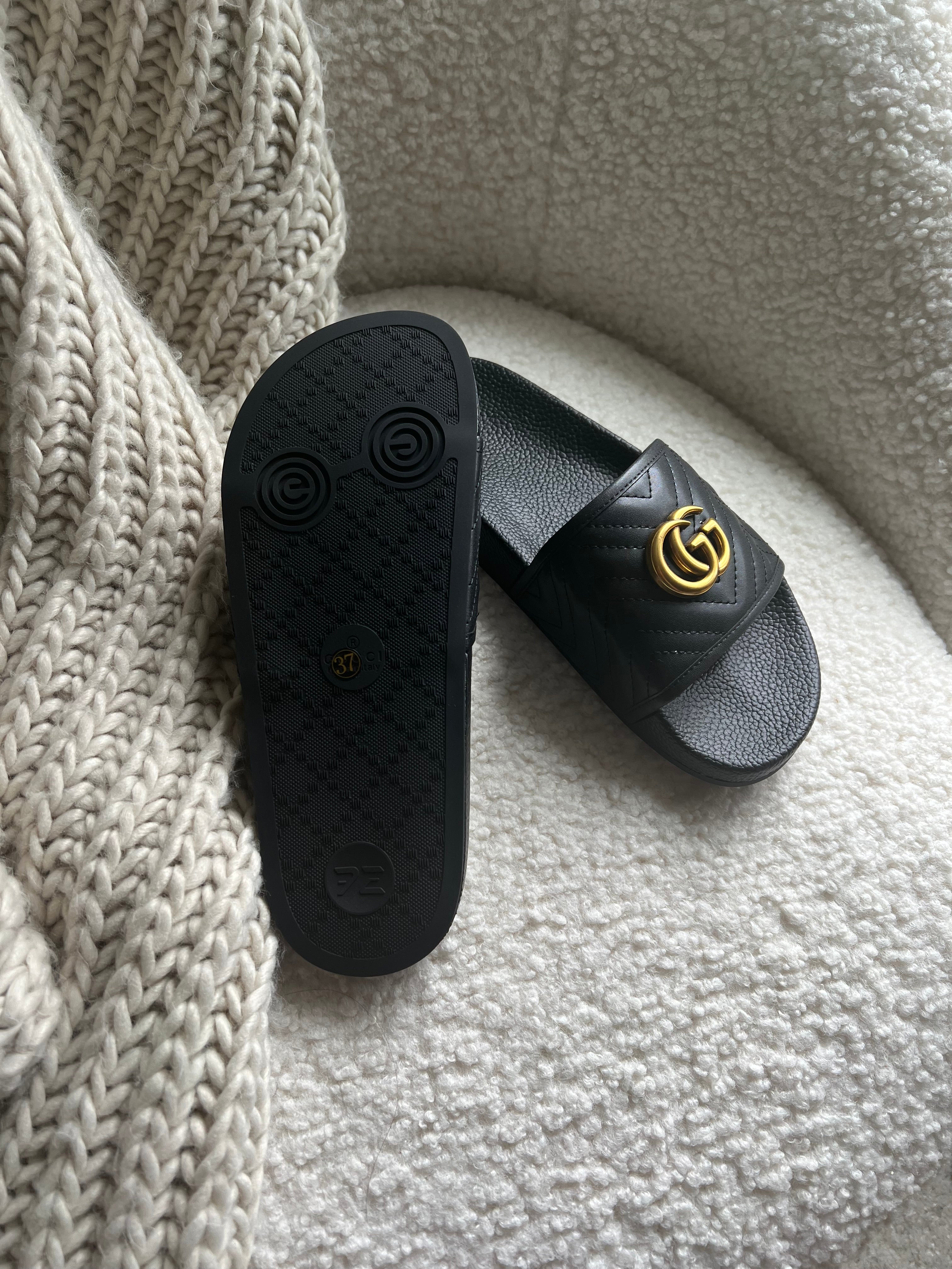 [TOP] GUCCI G*G Marmont Black Slides - Size 37/7USA