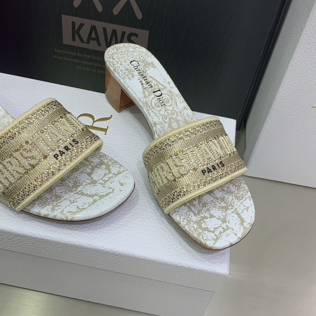 [TOP] Christian Dior Around the World Stella Embroidered high heels Slides - 5 Colours