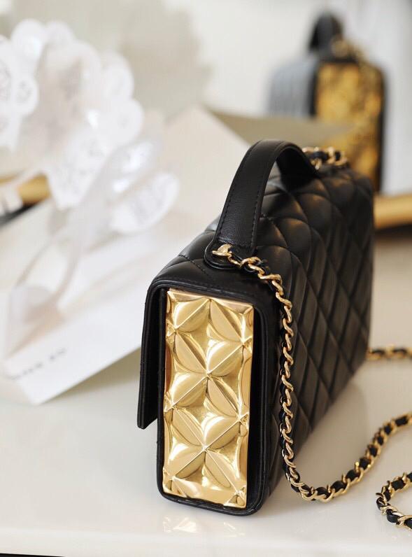 [TOP] CHANEL Box  Flap Bag with Metal Sides Mini - Black & GHW